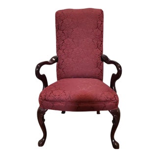 Crystal Furniture Mahogany Gooseneck Red Arm Chair Made in Highpoint Nc For Sale