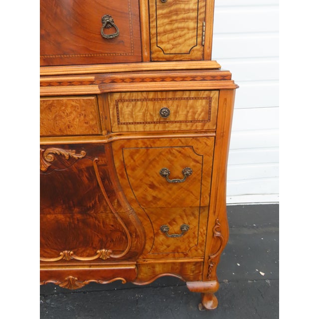 Early 1900s Depression Era Carved Inlay Tall Chest of Drawers 6639 For Sale - Image 16 of 18