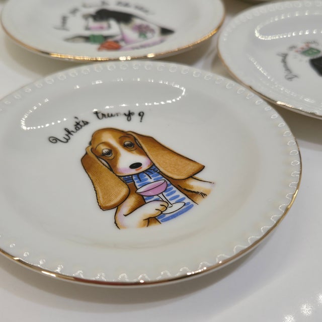 Vintage Ardalt Japan Dogs Playing Cards Porcelain Plates, Set of 7 For Sale - Image 11 of 12