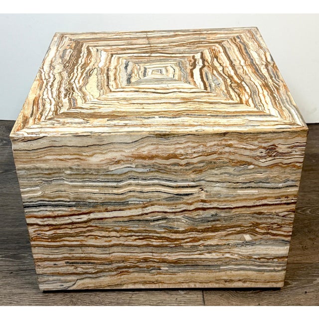 Pair Italian Specimen Travertino Oniciato Cube Side Tables, Style of Romeo Rega For Sale - Image 9 of 18