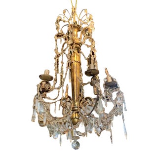 Early 19th Century Venetian Carved Wood & Crystal Chandelier For Sale