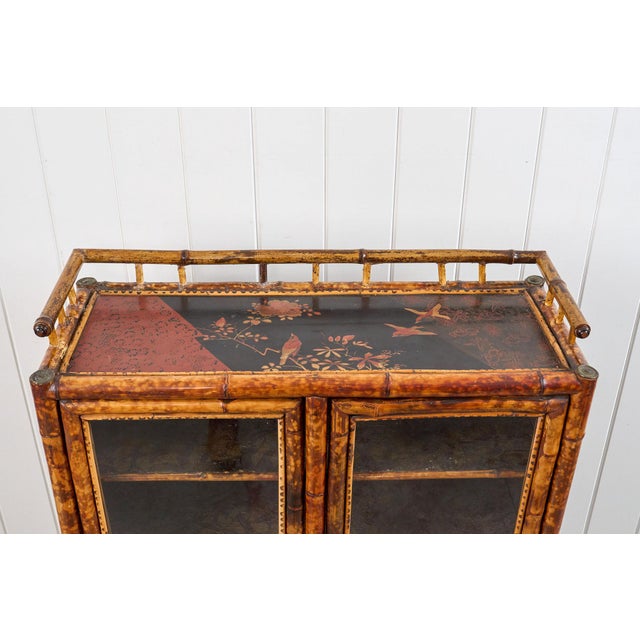 Antique Victorian Tiger Bamboo Glazed Bookcase Cabinet (C. 1870) For Sale - Image 11 of 15