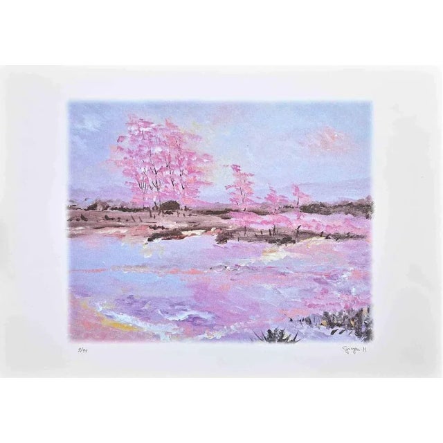 Contemporary Martine Goeyens, Landscape, Lithograph, 1990s For Sale - Image 3 of 3