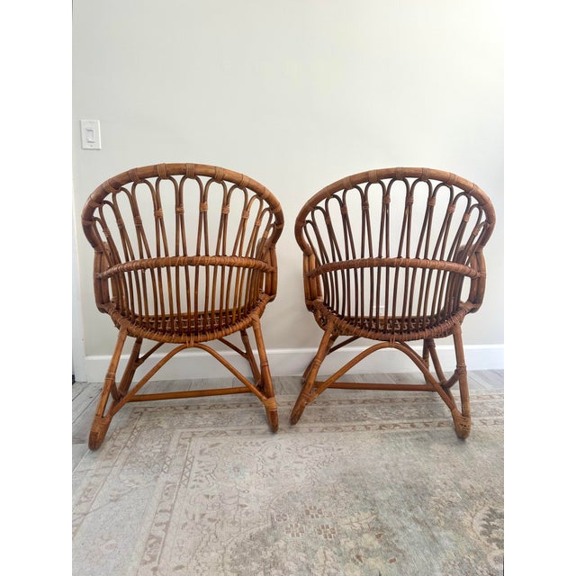 Pair of Vintage Rattan Chairs For Sale - Image 4 of 5