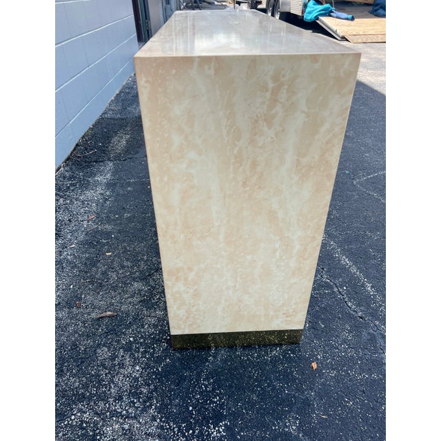 1970s Faux Stone Finished Waterfall Console Table With Brass Ends For Sale - Image 11 of 12