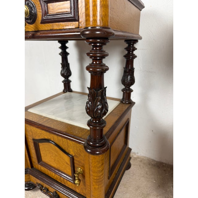 French Empire Style Marble-Top Nightstands with Cabinet Doors, 1940, Set of 2 For Sale - Image 9 of 12