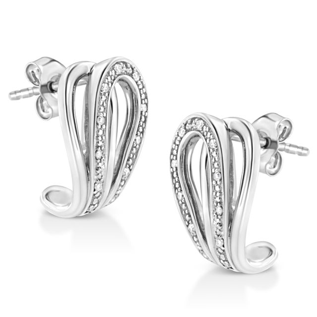 Contemporary .925 Sterling Silver Pave-Set Diamond Accent Horseshoe Hoop Earring (I-J Color, I1-I2 Clarity) For Sale - Image 3 of 5