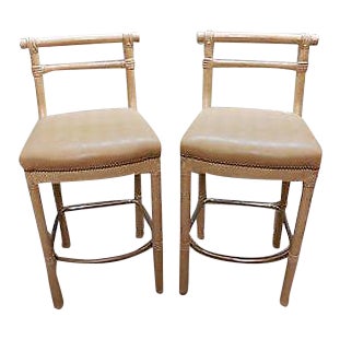 Faux Bamboo Crackle Paint Bar Stools - a Pair For Sale