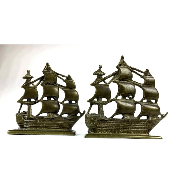 Vintage Schooner Solid Brass Ship Bookends - a Pair For Sale - Image 10 of 10