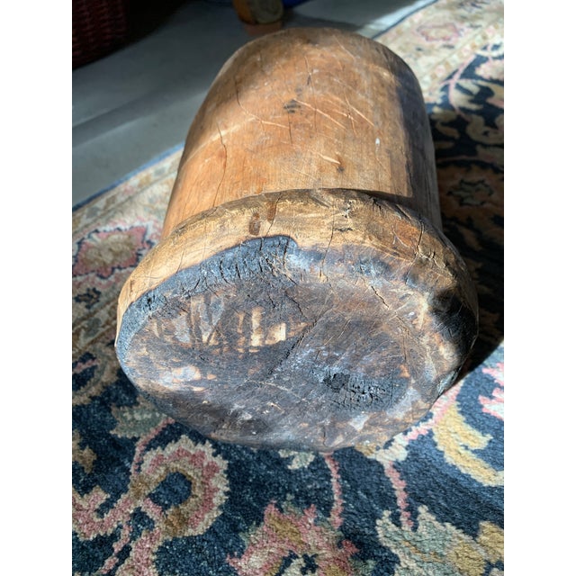 Antique Rustic Wooden Mortar Primitive Vessel For Sale - Image 4 of 12