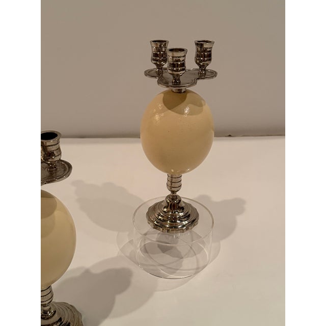 Silver Plate & Ostrich Egg Candlesticks -a Pair For Sale - Image 10 of 14