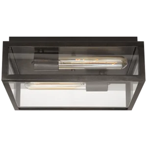 Chapman & Myers for Visual Comfort Signature Fresno Medium Framed Flush Mount in Aged Iron with Clear Glass
