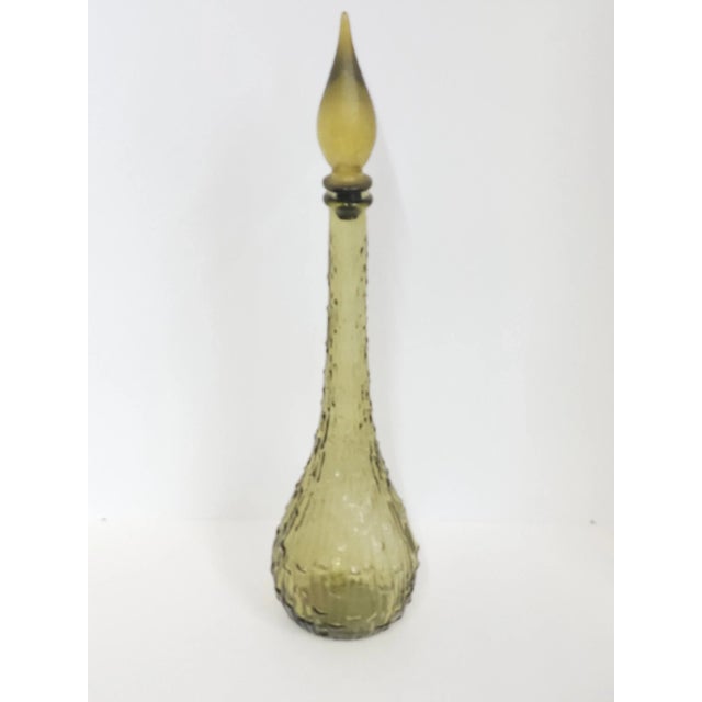 Mid-Century Modern Olive Green Glass Geni Bottle Decanter For Sale - Image 9 of 9