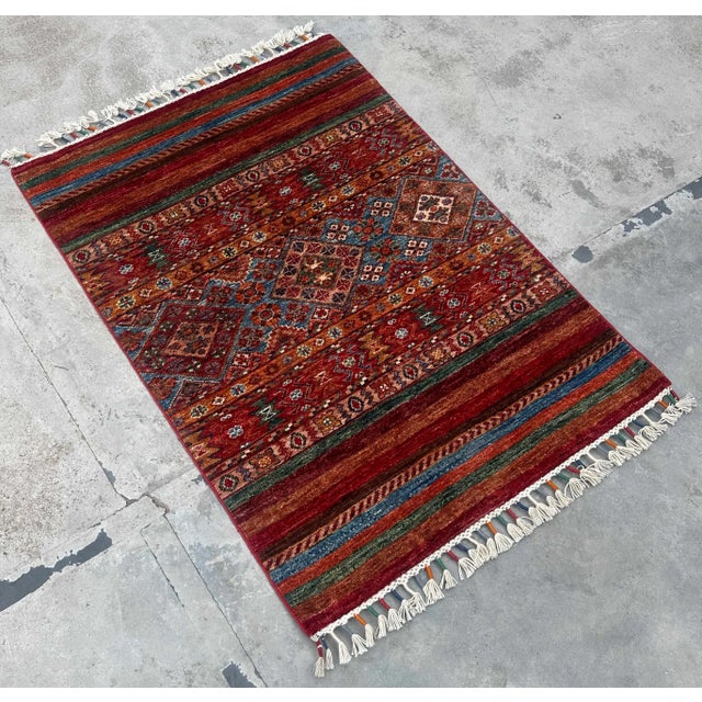 Small Vintage Tribal Kilim Rug – Handwoven Wool, 2.8x3.9 Ft, Red & Multicolor For Sale - Image 11 of 18