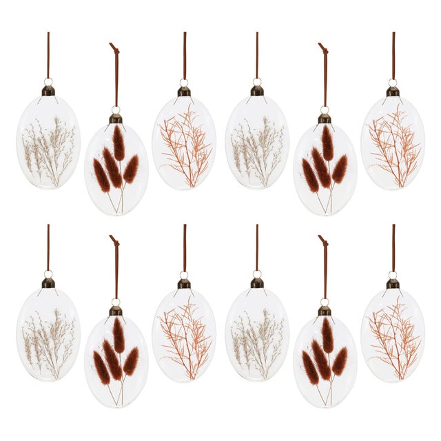 Brown Burgandy Dried Floral Glass Ornament (Set of 12) For Sale - Image 8 of 8