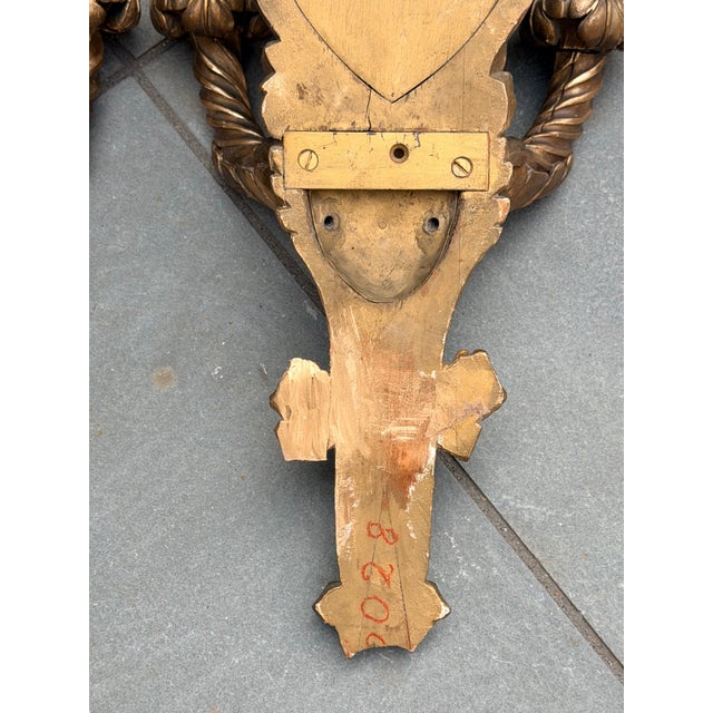 Vintage Italian Hollywood Regency Gilt Wood Mirrored Two-Arm Wall Sconces - A Pair For Sale - Image 13 of 15