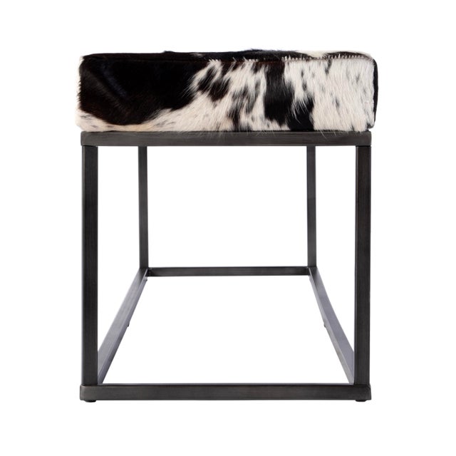 2020s Stinson 54 in. W Rectangular Hair-on-Hide and Iron Accent Bench, Black and White For Sale - Image 5 of 7