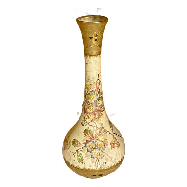 Gorgeous Antique Royal Bonn Large Floral & Gilt Moriage Art Nouveau Vase For Sale
