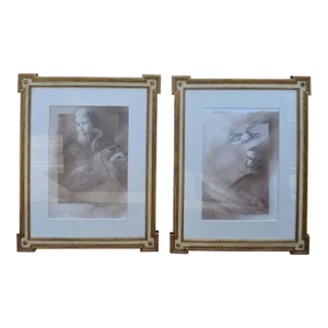 Set of Two Charcoal and Pencil Drawings