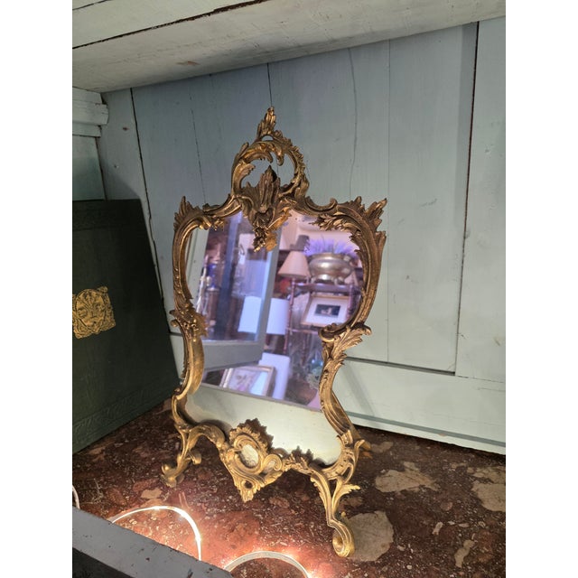 Gilt Brass Rococo Mirror With Easel Back For Sale In San Antonio - Image 6 of 8