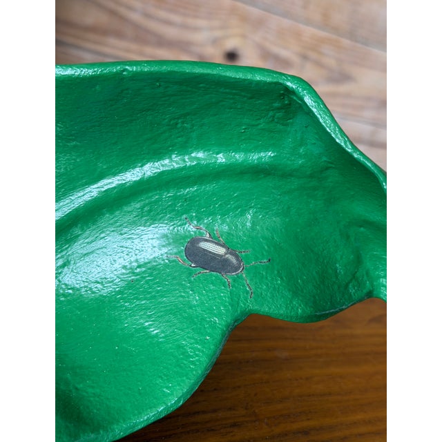 Metal Vintage Sculptural Green Leaf Form Metal Centerpiece Bowl With Découpage Appliqué For Sale - Image 7 of 12