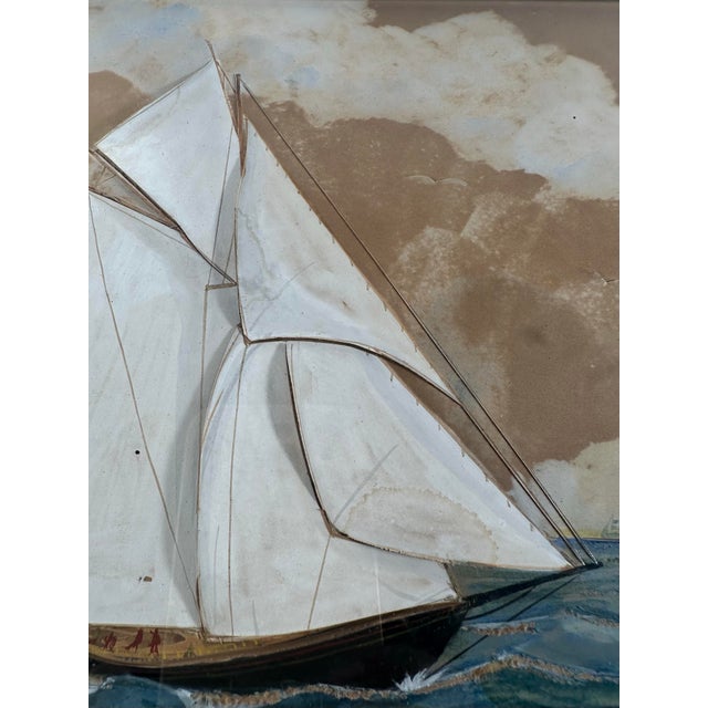Vintage 3d Mixed-Media Maritime Ship Portrait of a Racing Yacht, Style of Thomas H. Willis. For Sale - Image 4 of 12