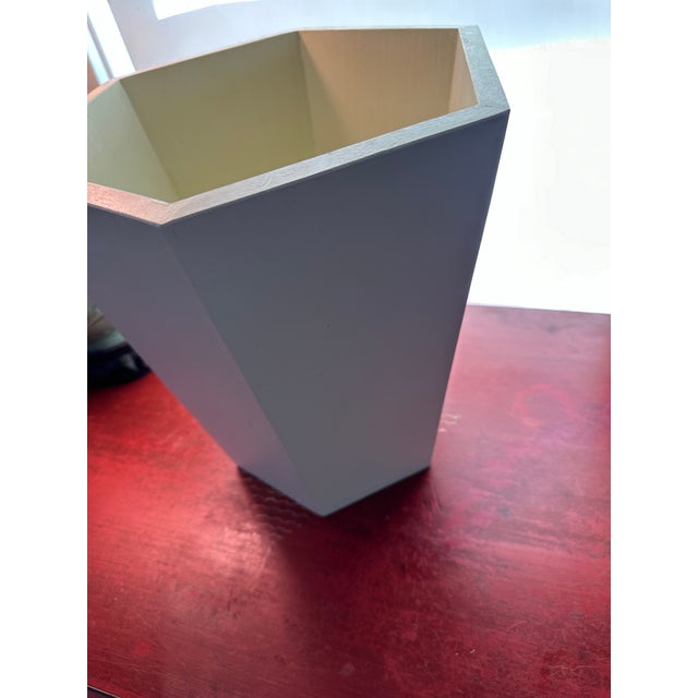 Handmade Traditional English Style Wooden Hexagonal Wastebasket in Pale Gray For Sale In New York - Image 6 of 10