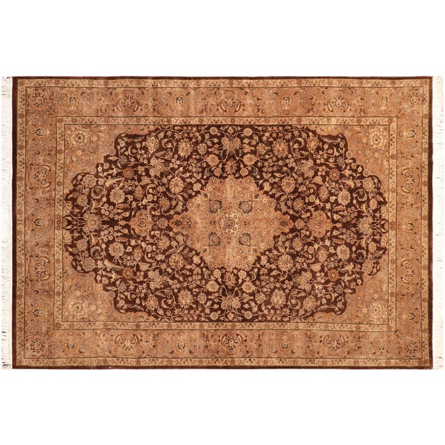 Medallion 1990's Pak-Persian Brown/Tan Wool Rug - 6'2'' X 9'4'' For Sale - Image 9 of 9