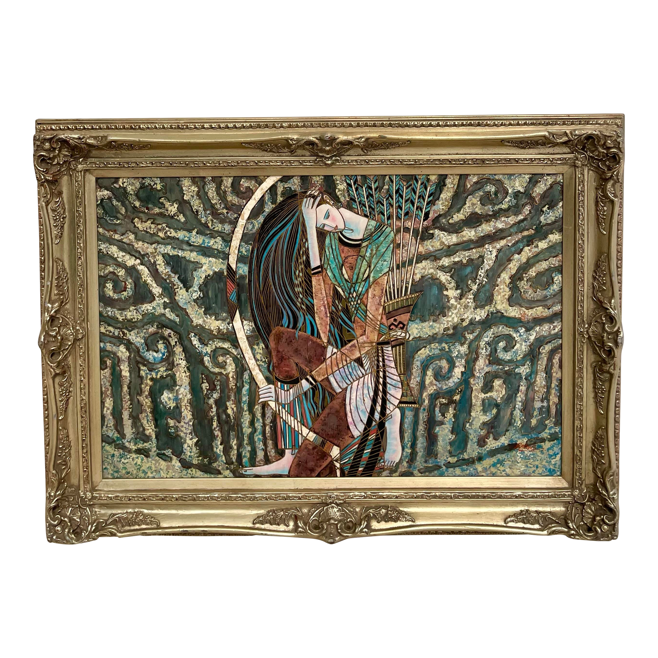 Original Signed Ting Shao Kuang Style Framed Painting of Female