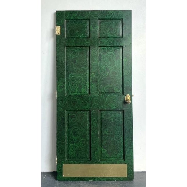 Wood Vintage Boho Faux Finished Malachite Door For Sale - Image 7 of 13