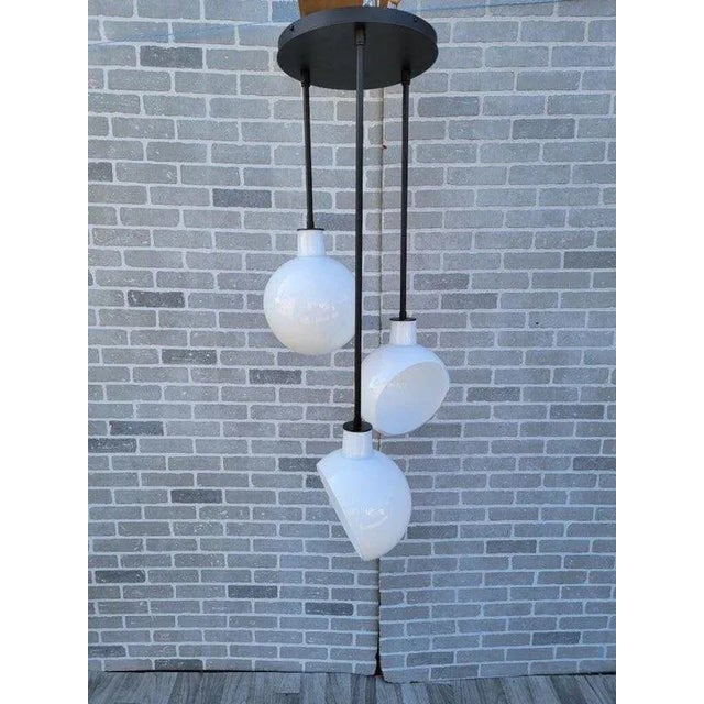 White Edendale Angled Opal Hanging 3 Pendant Light Fixture For Sale - Image 8 of 8