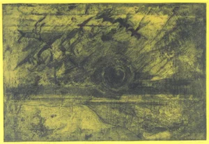 Flight of Birds Around a Dark Sun Mid Century Drypoint Etching