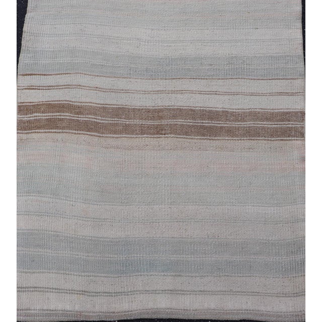 Vintage Turkish Kilim Runner With Soft Gray, Ivory, Sand, and Taupe Stripes For Sale - Image 4 of 11