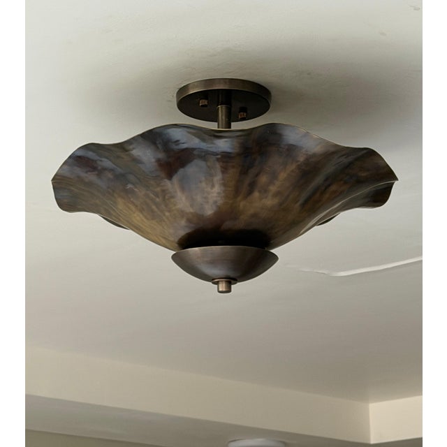 Art Deco Brass Semi Flush Mount Ceiling Light, Handmade Wavy Petal Design, 4 Bulbs For Sale - Image 4 of 9