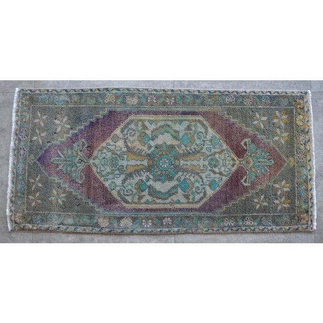 Hand Knotted Small Oushak Rug Faded Mini Rug Mat - 1'8" X 3'6" For Sale - Image 4 of 7