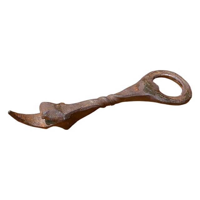 Antique Folk Art Bottle and Can Opener Hand Forged Iron Church Key With Crow's Head For Sale - Image 4 of 9