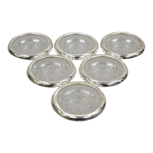 Vintage Regency Style Crystal Coasters With Sterling Silver Rims by Crown- 6 Pieces