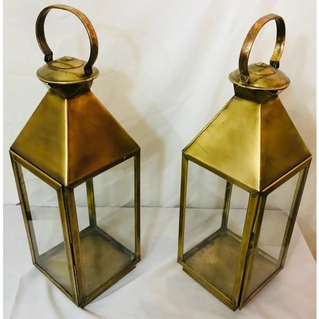 Boho Chic Brass Lantern or Candleholder for Garden or Indoor, a Pair For Sale - Image 3 of 13