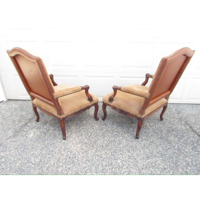 Pair or Antique French Louis XV Style Armchairs For Sale - Image 4 of 18