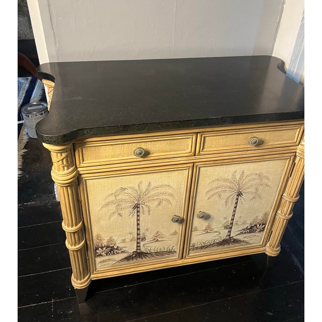 Palm Beach Hollywood Regency Faux Bamboo Cabinet – Hand-Painted Tropical Chest With Stone Top For Sale - Image 4 of 11
