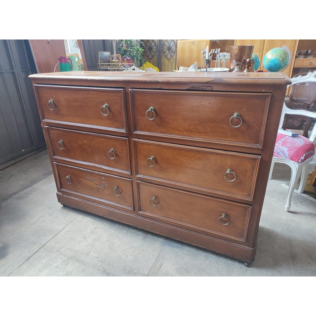Antique Larch Wood Haberdashery Counter with Wheels and Six Drawers, 1890 For Sale - Image 9 of 18