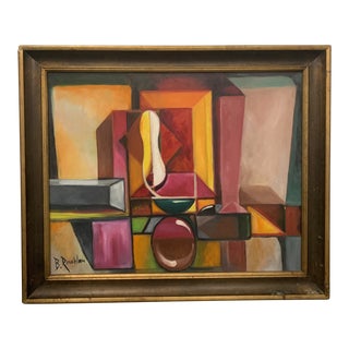 Late 20th Century Framed and Signed Geometric Abstract Painting For Sale
