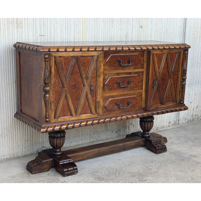 French 20th Century French Walnut Buffet With Two Doors and Three Central Drawers For Sale - Image 3 of 8