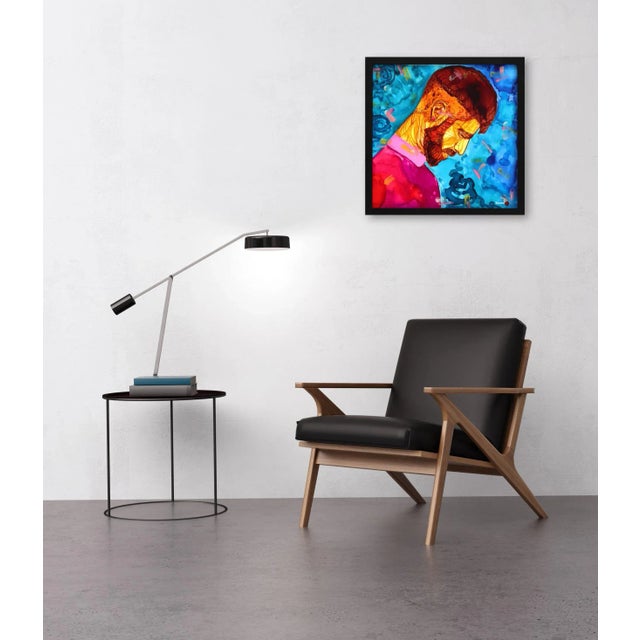 Textile Getting You Out of My Mind - Framed Contemporary Fauvist Style Portrait Mixed-Media Painting by Beddru, Ready to Hang For Sale - Image 7 of 8
