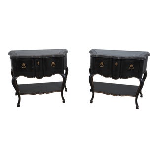Pair Marge Carson Marble Top Distressed Nightstand Commodes For Sale