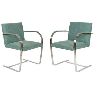 Pair of Ludwig Mies Van Der Rohe Style Brno Flat Bar Chrome Cantilever Armchairs, 1970s For Sale
