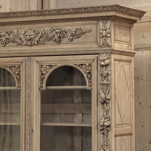 Sand 19th Century French Renaissance Hunt Stripped Oak Bookcase For Sale - Image 8 of 18