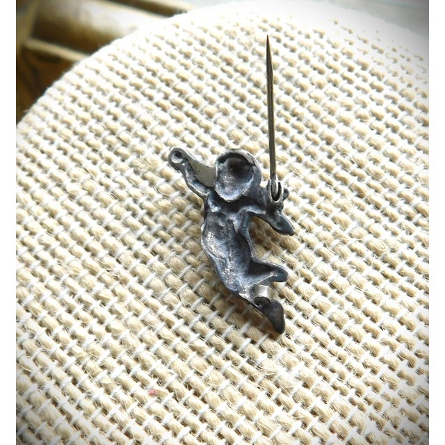Metal Antique Sterling Silver Cupid Pin With Bow and Arrow and Crystal For Sale - Image 7 of 9