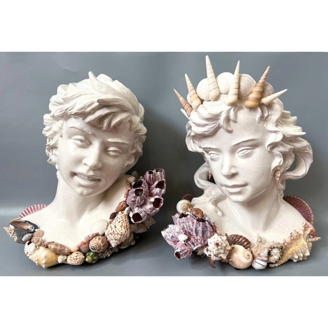 Exquisite ceramic bust encrusted with artfully arranged, colorful shells and barnacles. Features lovely details and...
