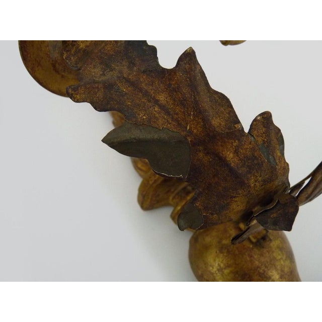 Wood Large Vintage Italian Wall Lights in Gilded Wood and Metal Arms, 1950s, Set of 2 For Sale - Image 7 of 11